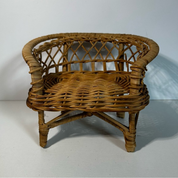 RAGGEDY ANN AND ANDY VINTAGE 7” Dolls By Knickerbocker With Wicker Rattan Seat - Picture 9 of 9